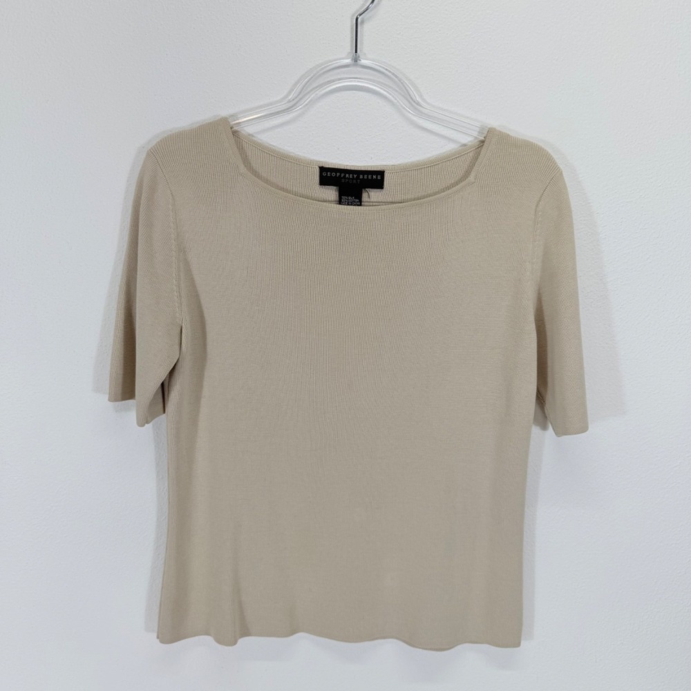 Geoffrey Beene Sport VTG 90s Silk Blend Ribbed Knit Short Sleeve Sweater Top S